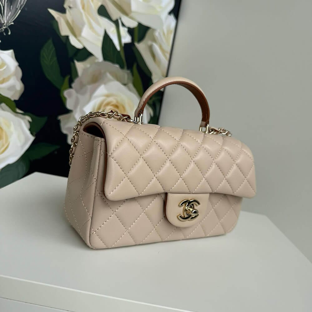 CHANEL Mini Classic Handbag With Top Handle Medium grey - Image 3