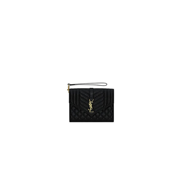 YSL CASSANDRE matelassé leather flap clutch black