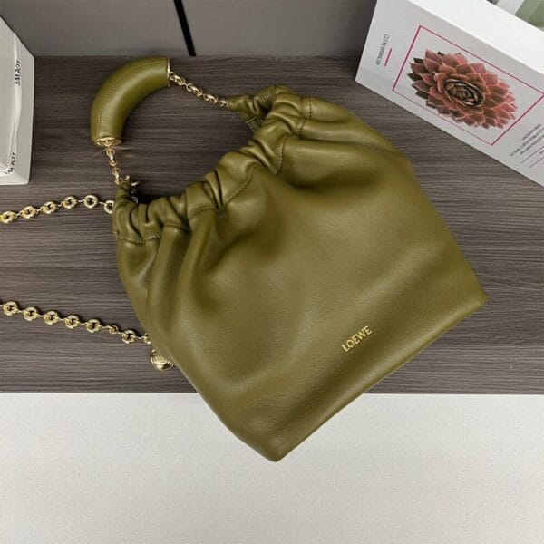 Loewe Small Squeeze bag in nappa lambskin Khaki - Image 6