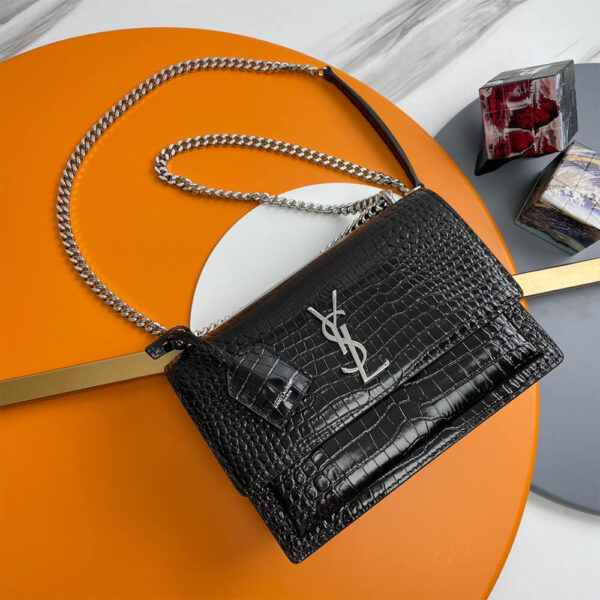 YSL Crocodile-embossed leather SUNSET Medium black - Image 2