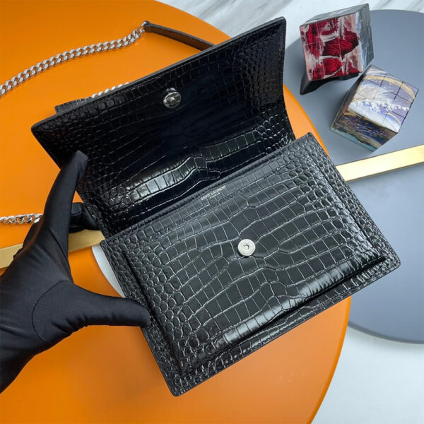 YSL Crocodile-embossed leather SUNSET Medium black - Image 5