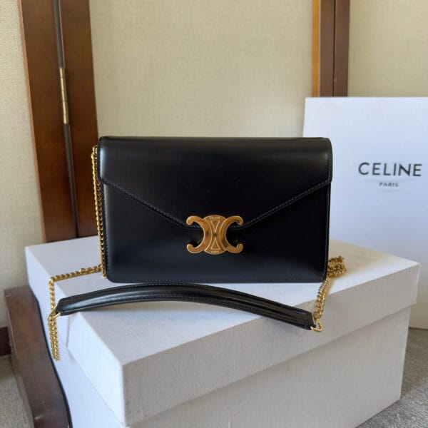 CELINE MARGO Shiny Calfskin Leather Chain Wallet black - Image 2