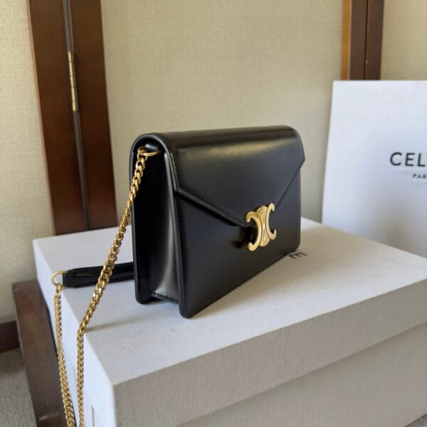CELINE MARGO Shiny Calfskin Leather Chain Wallet black - Image 3