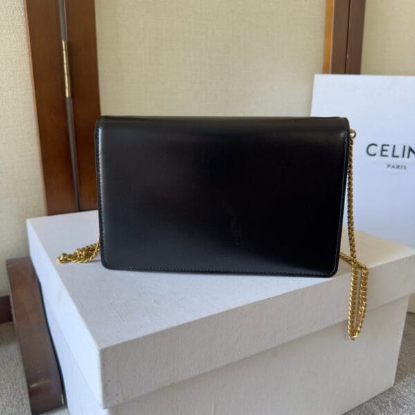 CELINE MARGO Shiny Calfskin Leather Chain Wallet black - Image 4