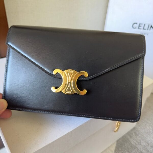 CELINE MARGO Shiny Calfskin Leather Chain Wallet black - Image 6