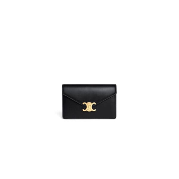 CELINE MARGO Shiny Calfskin Leather Chain Wallet black