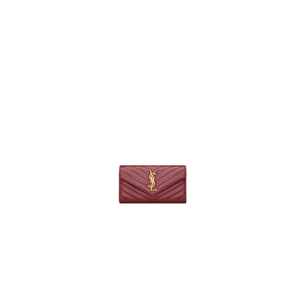 YSL CASSANDRE MATELASSÉ LARGE FLAP WALLET IN GRAIN DE POUDRE LEATHER Khaki