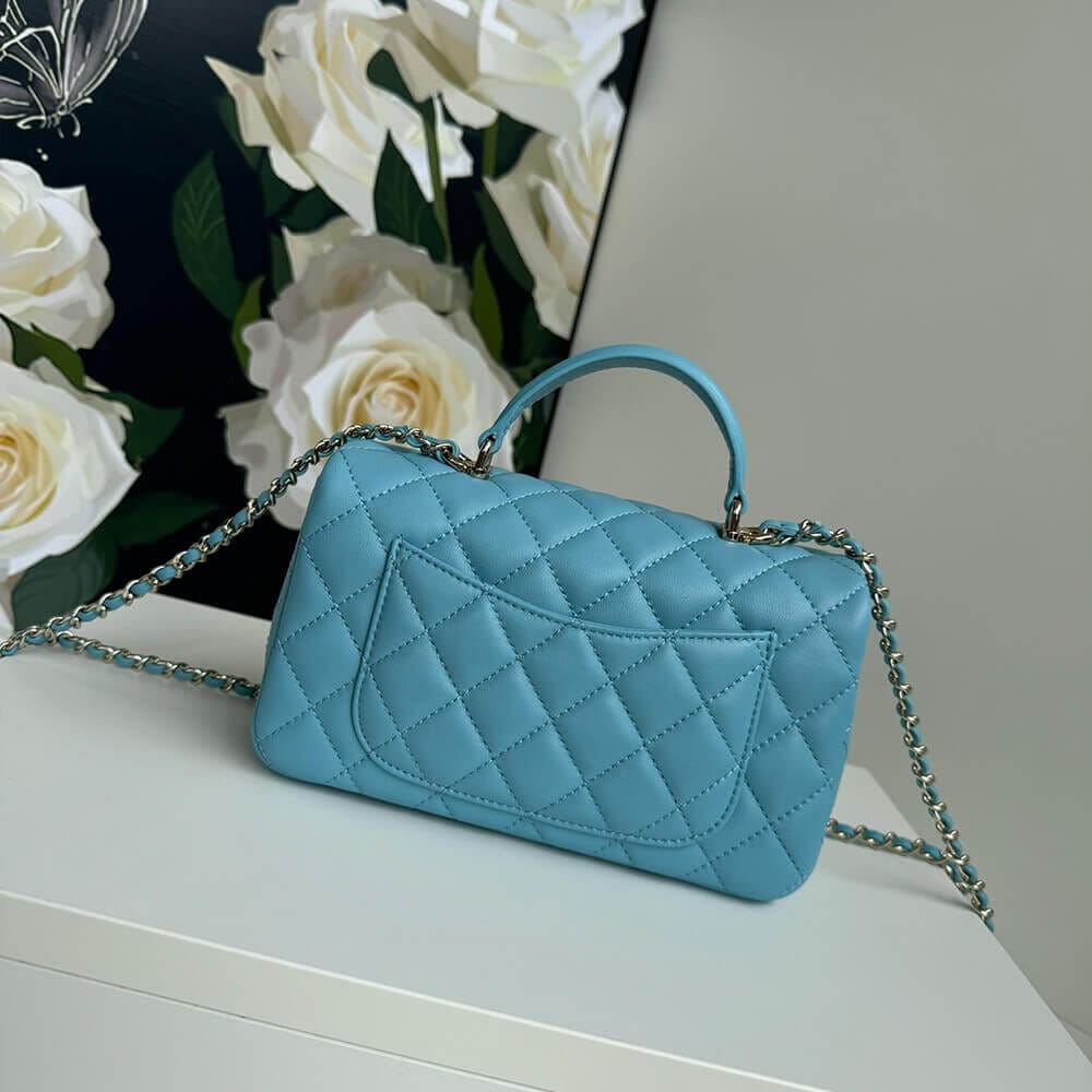 CHANEL Mini Classic Handbag With Top Handle Lake Blue - Image 4