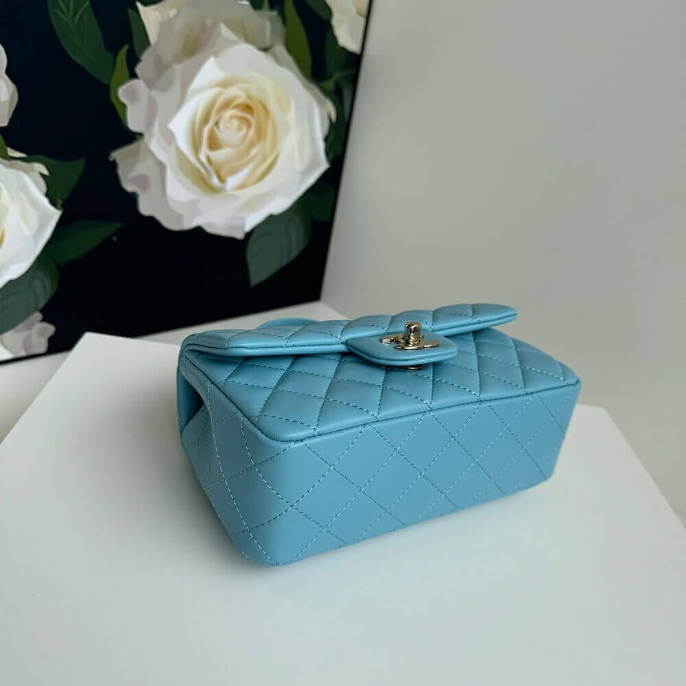 CHANEL Mini Classic Handbag With Top Handle Lake Blue - Image 5