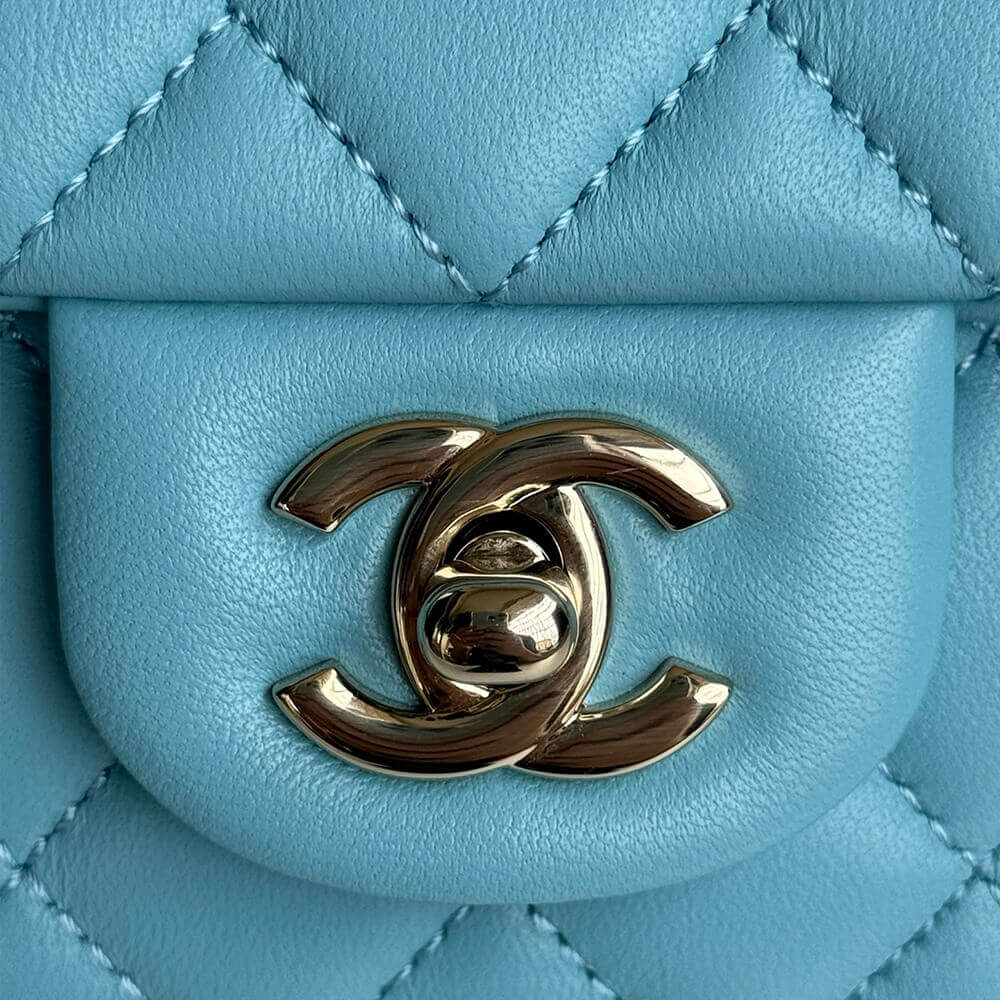 CHANEL Mini Classic Handbag With Top Handle Lake Blue - Image 6