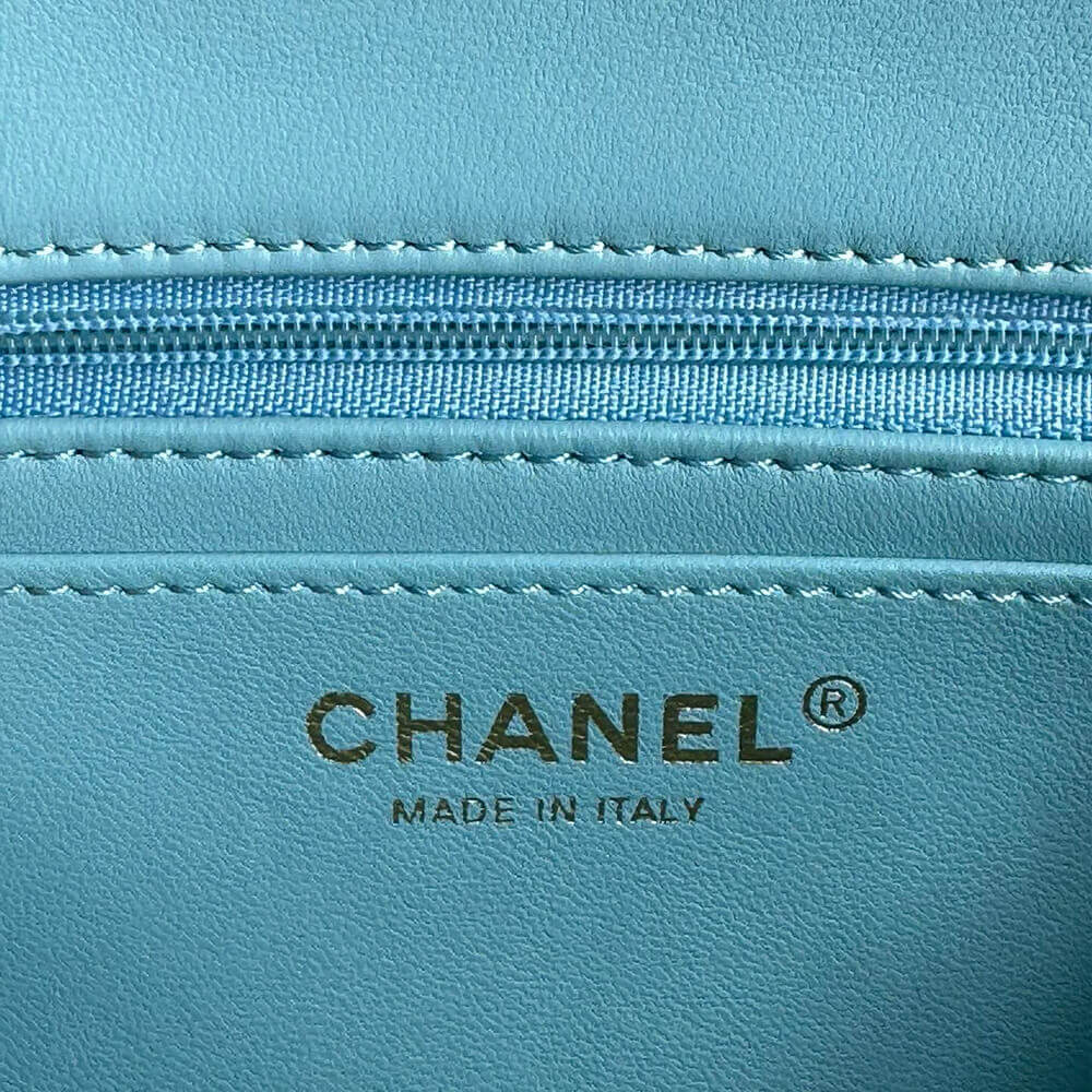 CHANEL Mini Classic Handbag With Top Handle Lake Blue - Image 7