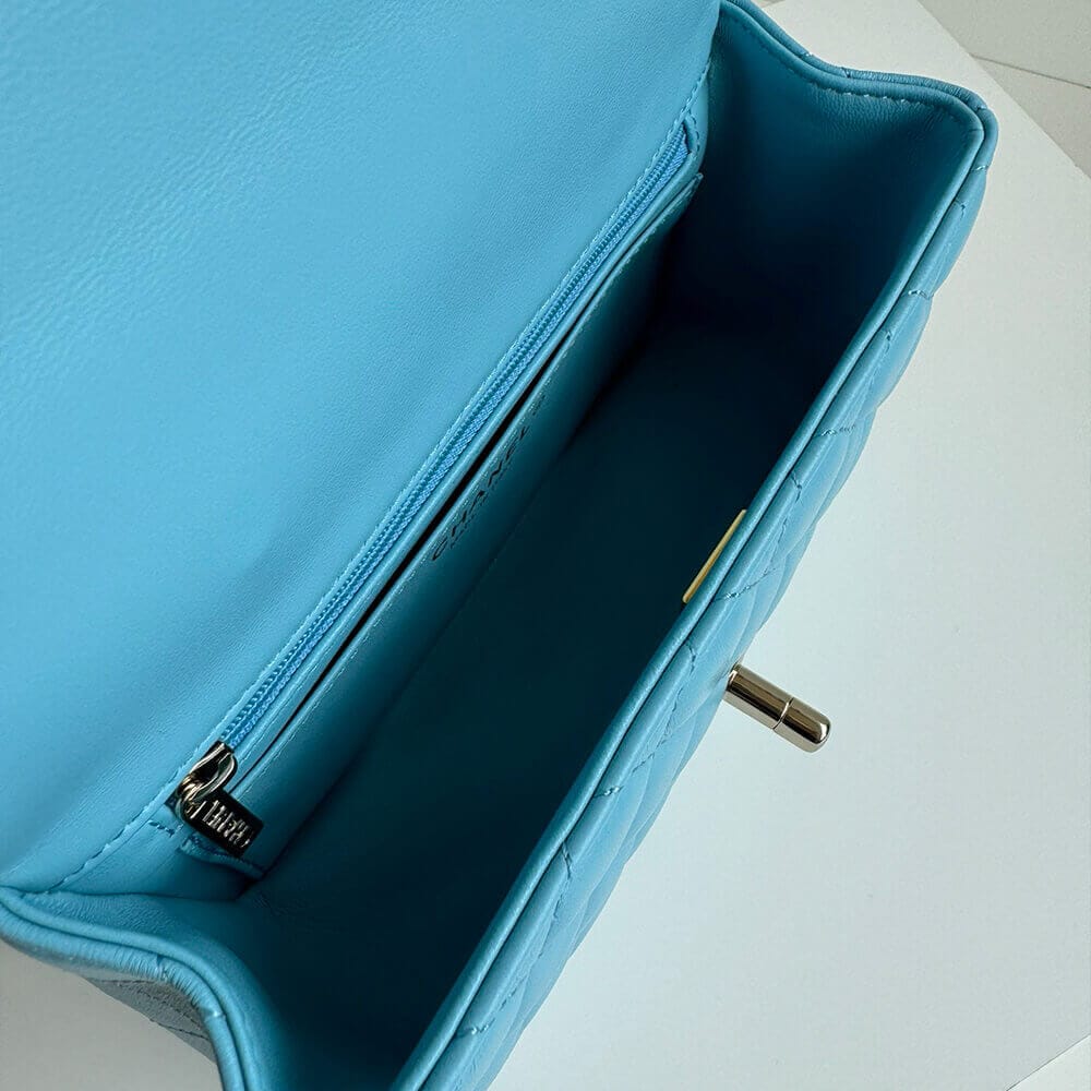 CHANEL Mini Classic Handbag With Top Handle Lake Blue - Image 8