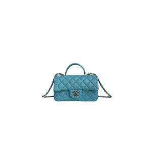 CHANEL Mini Classic Handbag With Top Handle Lake Blue