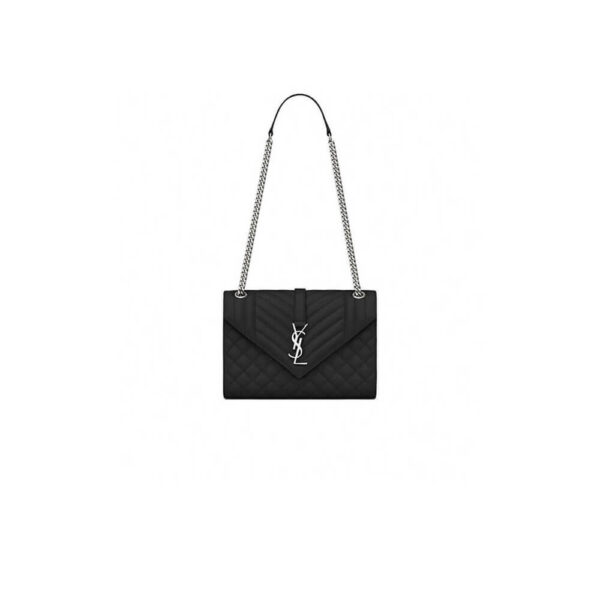 YSL ENVELOPE MEDIUM IN QUILTED GRAIN DE POUDRE EMBOSSED LEATHER black