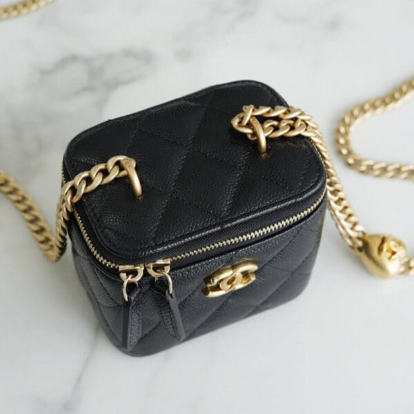 Chanel small gold ball makeup bag black - Image 5