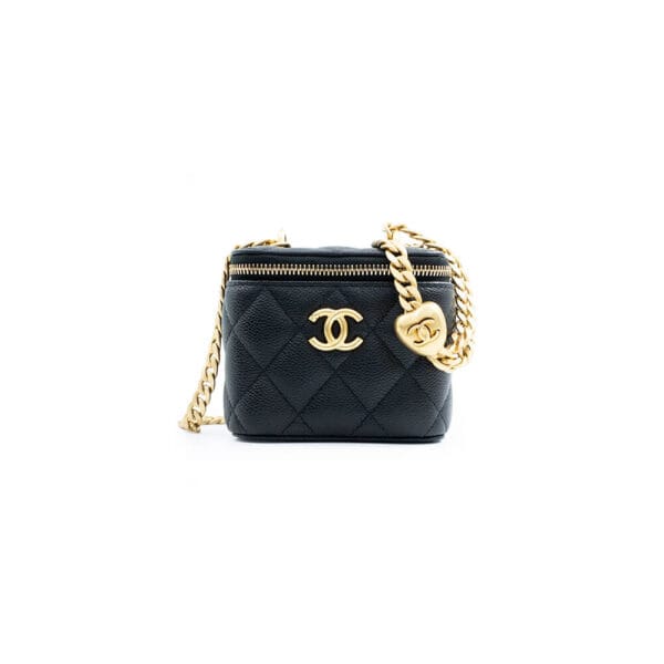 Chanel small gold ball makeup bag black