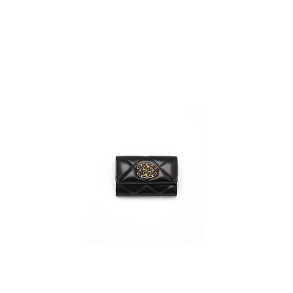 Chanel 19 flap card holder black
