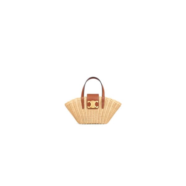 CELINE TEEN COUFFIN BAG IN WICKER AND NATURAL COW LEATHER(High-end Grade) Lake Blue