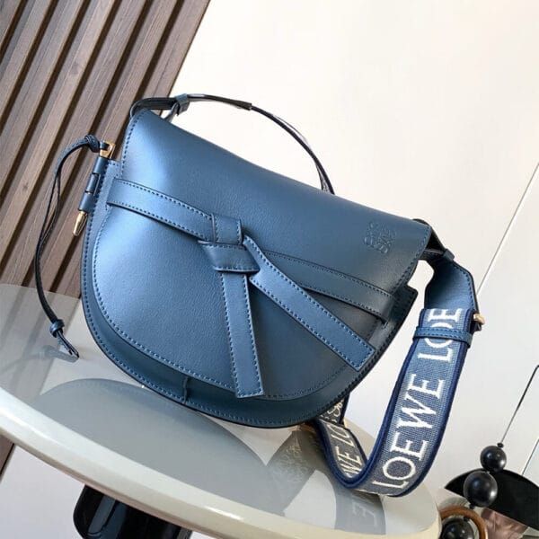 Loewe Small Gate bag in soft calfskin and jacquard Lake Blue - Image 2