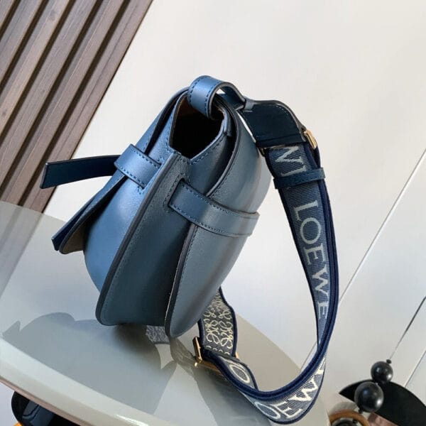 Loewe Small Gate bag in soft calfskin and jacquard Lake Blue - Image 3