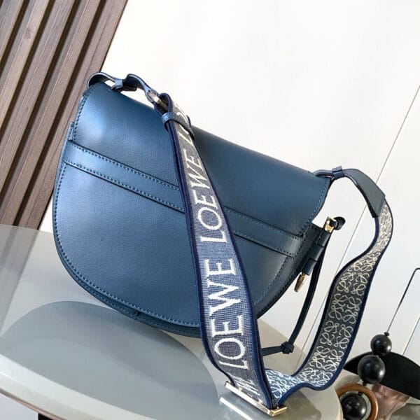 Loewe Small Gate bag in soft calfskin and jacquard Lake Blue - Image 4
