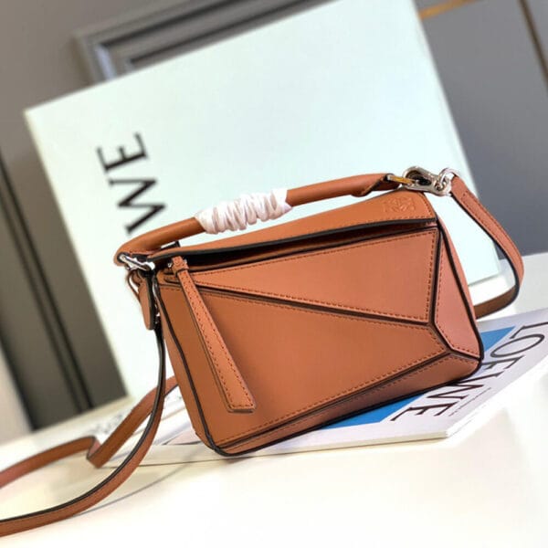 LOEWE Mini Puzzle bag in classic calfskin Khaki - Image 2