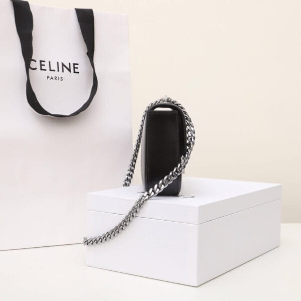 CELINE CLAUDE shiny cowhide leather chain shoulder bag black - Image 3