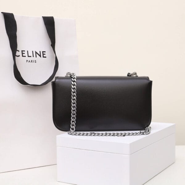 CELINE CLAUDE shiny cowhide leather chain shoulder bag black - Image 4