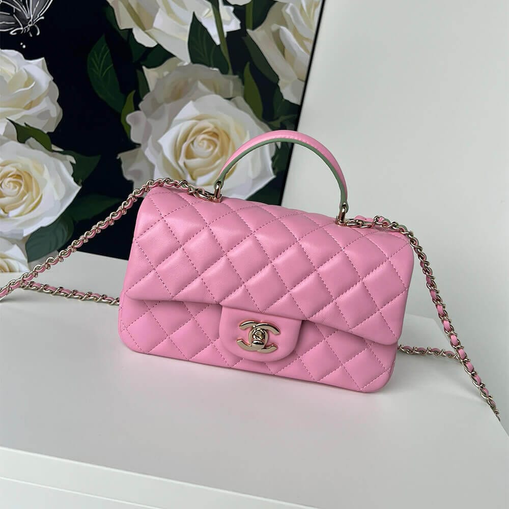 CHANEL Mini Classic Handbag With Top Handle Pink - Image 2