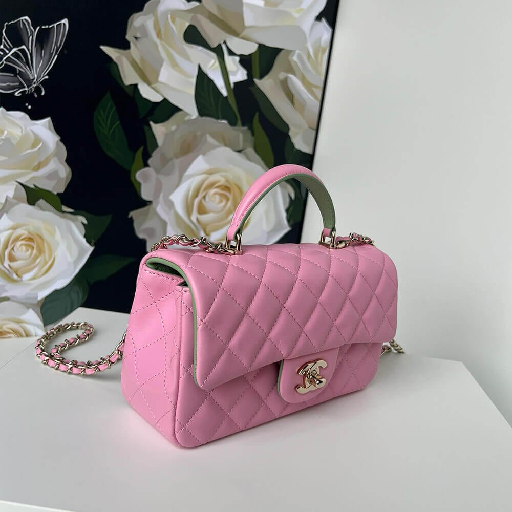 CHANEL Mini Classic Handbag With Top Handle Pink - Image 3
