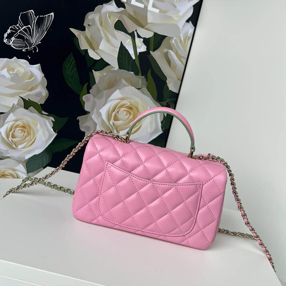 CHANEL Mini Classic Handbag With Top Handle Pink - Image 4