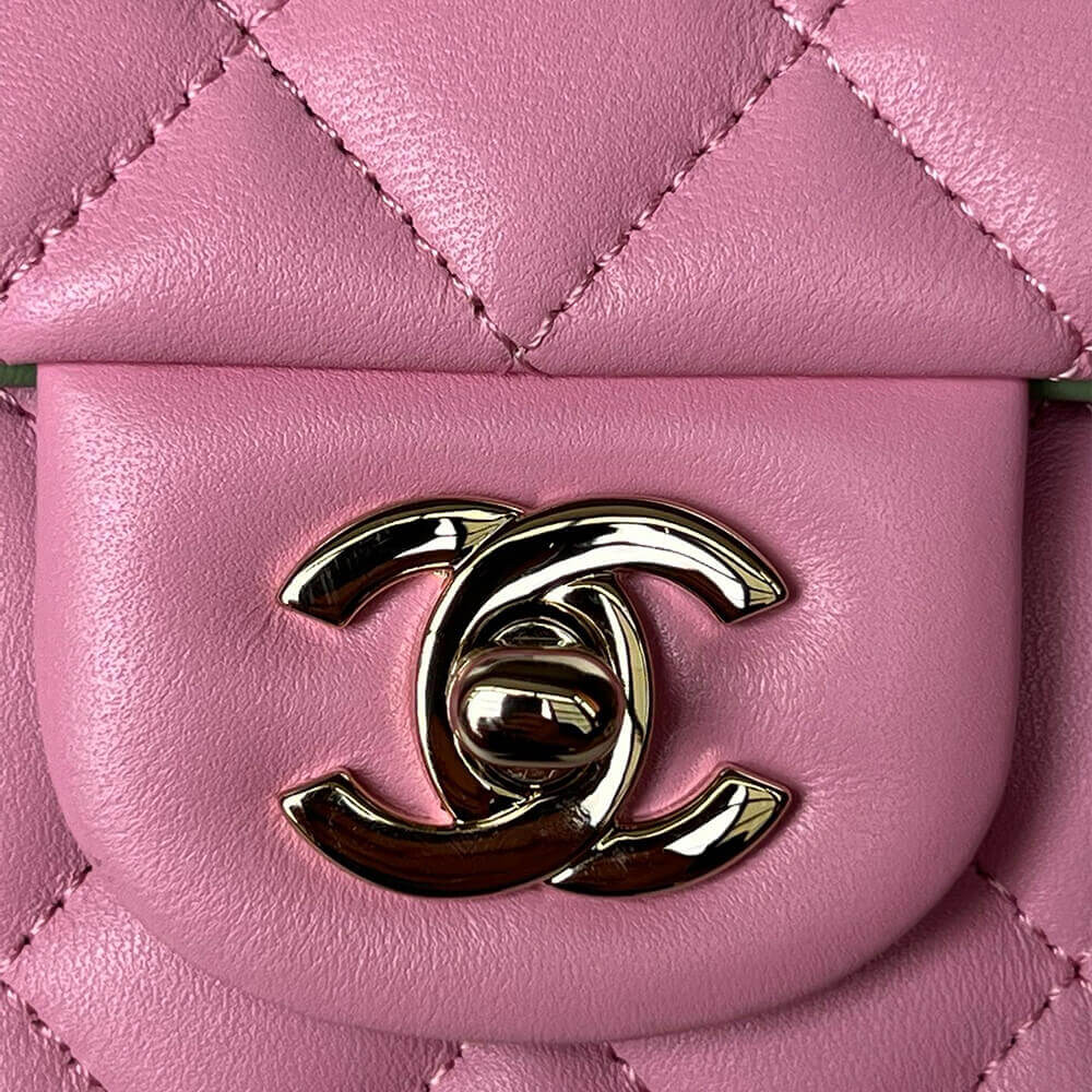 CHANEL Mini Classic Handbag With Top Handle Pink - Image 6