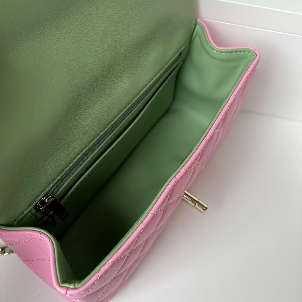 CHANEL Mini Classic Handbag With Top Handle Pink - Image 8