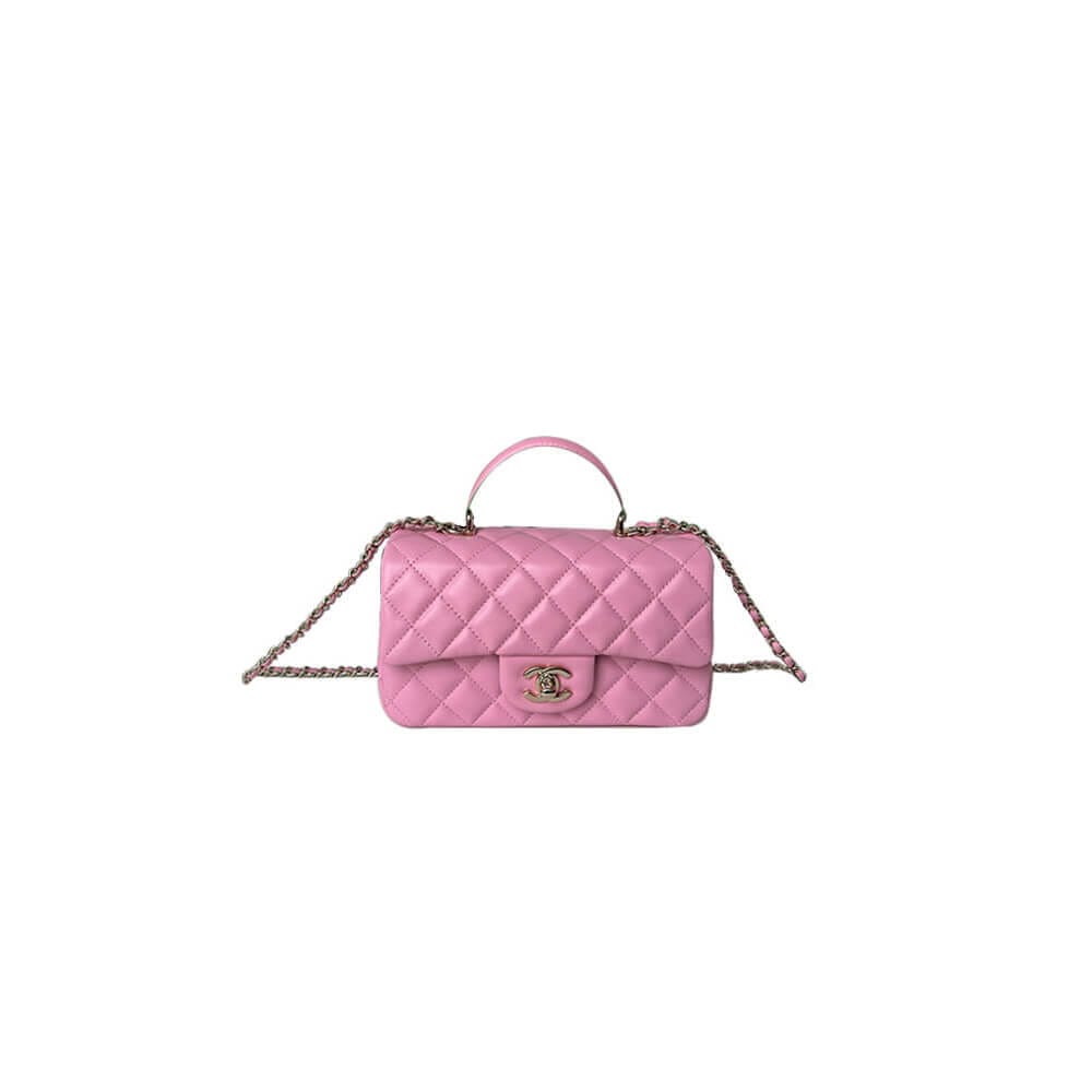 CHANEL Mini Classic Handbag With Top Handle Pink