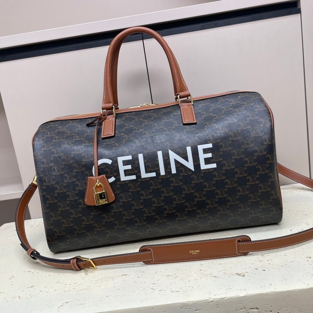 CELINE Medium duffle bag in logo-print calfskin black - Image 2