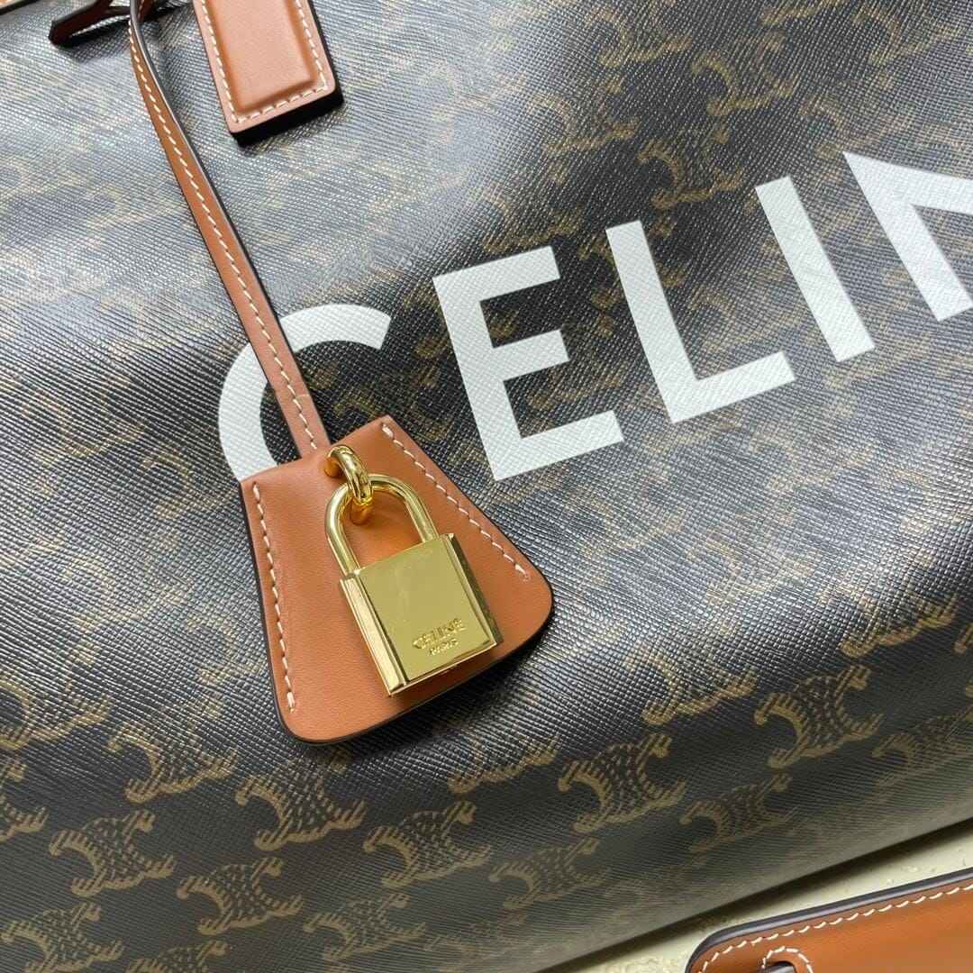 CELINE Medium duffle bag in logo-print calfskin black - Image 7