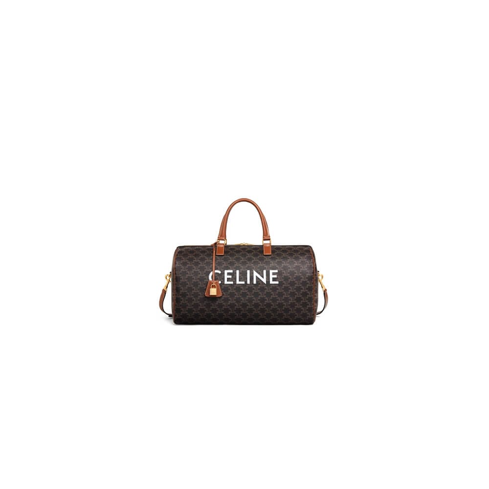 CELINE Medium duffle bag in logo-print calfskin black