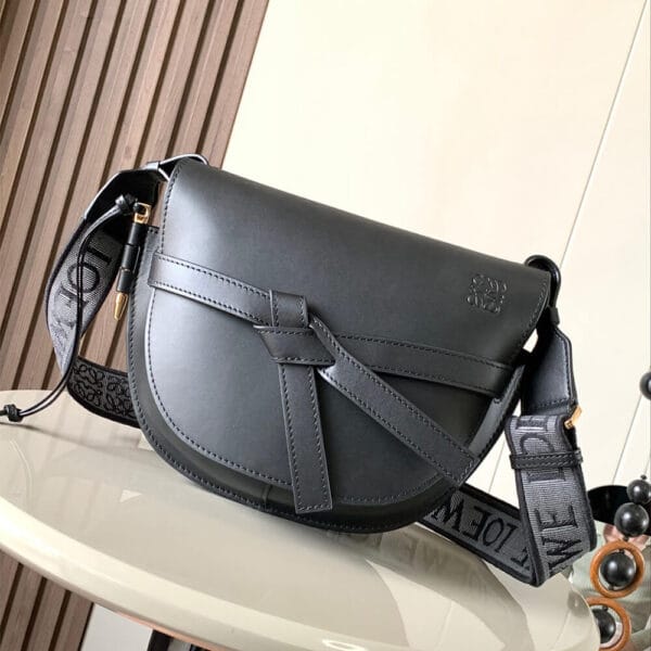 Loewe Small Gate bag in soft calfskin and jacquard black - Image 2