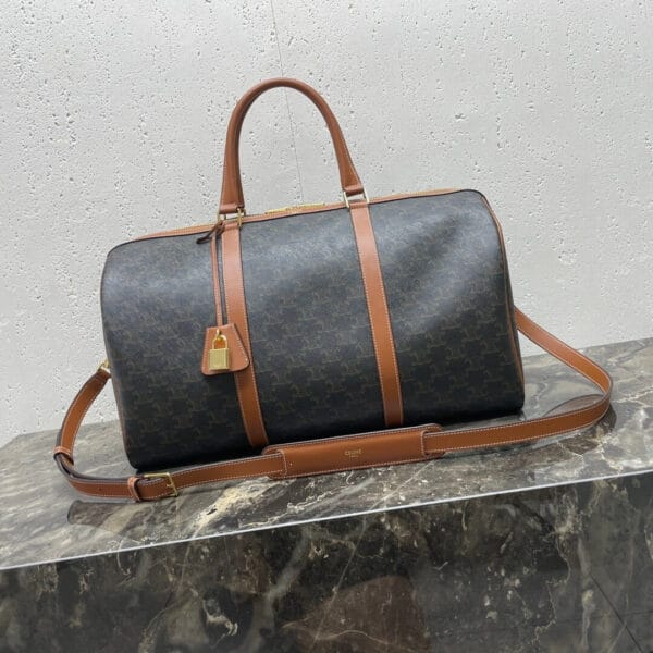 CELINE Medium duffle bag in logo-print calfskin black - Image 2