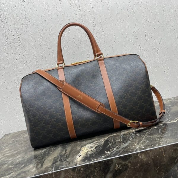 CELINE Medium duffle bag in logo-print calfskin black - Image 4