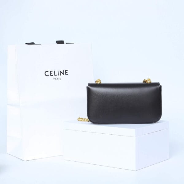 CELINE CLAUDE shiny cowhide leather chain shoulder bag black - Image 4