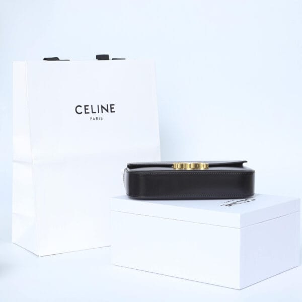 CELINE CLAUDE shiny cowhide leather chain shoulder bag black - Image 5