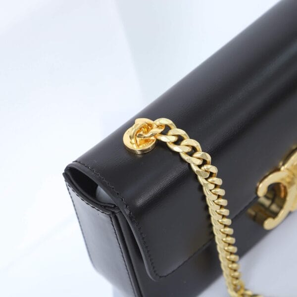 CELINE CLAUDE shiny cowhide leather chain shoulder bag black - Image 7