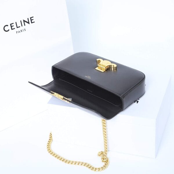 CELINE CLAUDE shiny cowhide leather chain shoulder bag black - Image 8