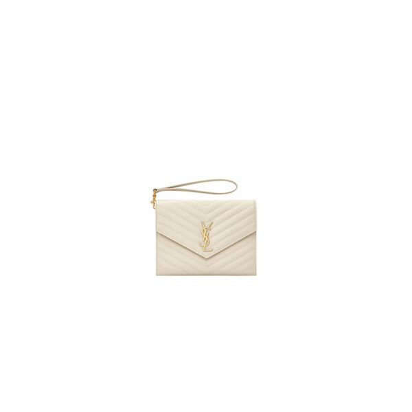 YSL CASSANDRE matelassé leather flap clutch Beige