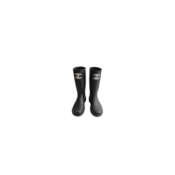 Chanel long rain boots black