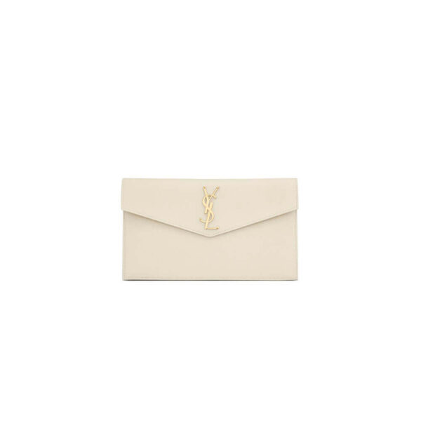 YSL UPTOWN POUCH IN GRAIN DE POUDRE EMBOSSED LEATHER Beige