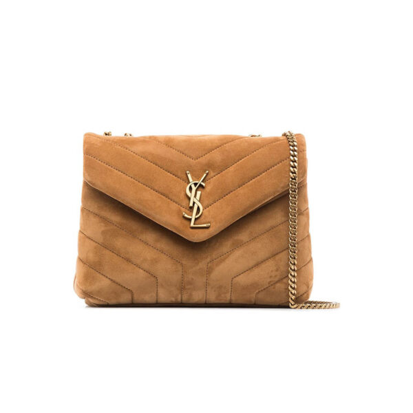 LOULOU SMALL CHAIN BAG IN “Y” QUILTED SUEDE Khaki