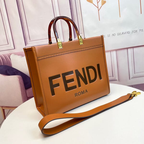 FENDI SUNSHINE Medium Tote Bag Khaki - Image 2