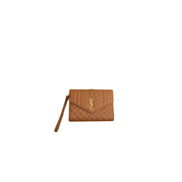 YSL CASSANDRE matelassé leather flap clutch Khaki
